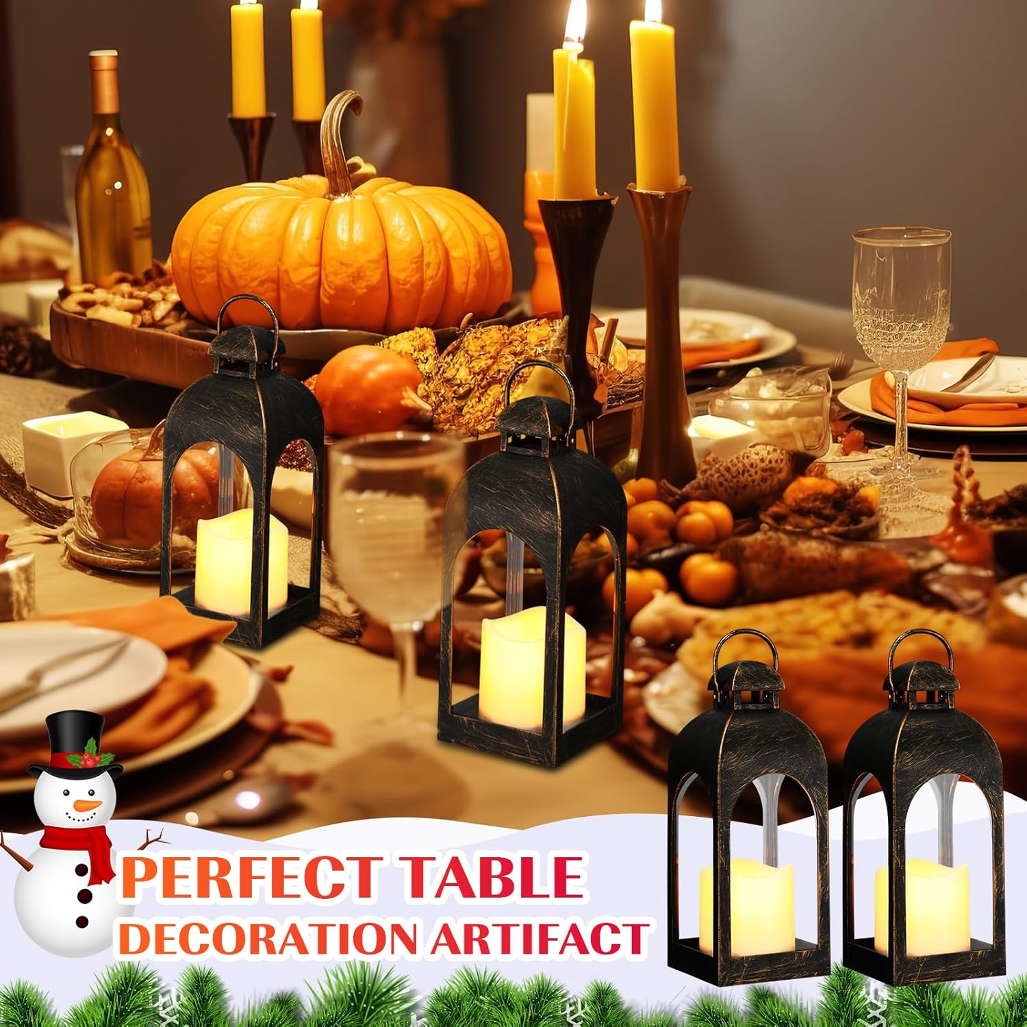 Tujoe 10 Pcs 10 Inch Decorative Candle Lantern Bulk for Wedding Centerpieces Lanterns with LED Flameless Candle Indoor Outdoor Hanging Lights for Wedding Party, Battery Included (Dark Bronze)